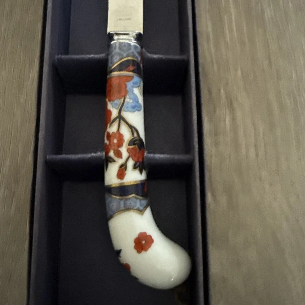 Vtg Prill Sheffield England Stainless Steel Cake Knife With Floral Ceramic Handl